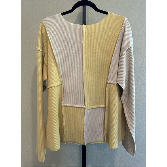 Size S Easel Color Block Rib Knit Tunic Top Yellow/Beige Cream - Picture 3 of 6